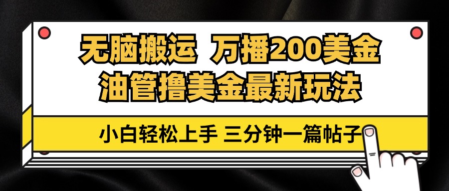 油管无脑搬运撸美金玩法教学，万播200刀，三分钟一篇帖子，小白轻松上手-天逸网创社