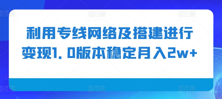 利用专线网络及搭建进行变现1.0版本稳定月入2w+【揭秘】-天逸网创社